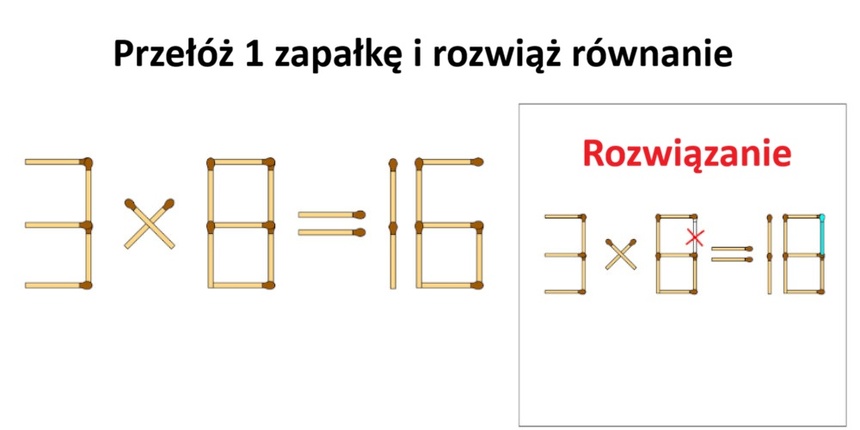 Przełóż 1 zapałkę i rozwiąż równanie. Rozwiązanie