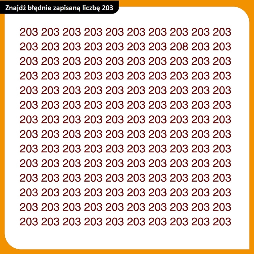 Znajdź błędnie zapisaną liczbę 203