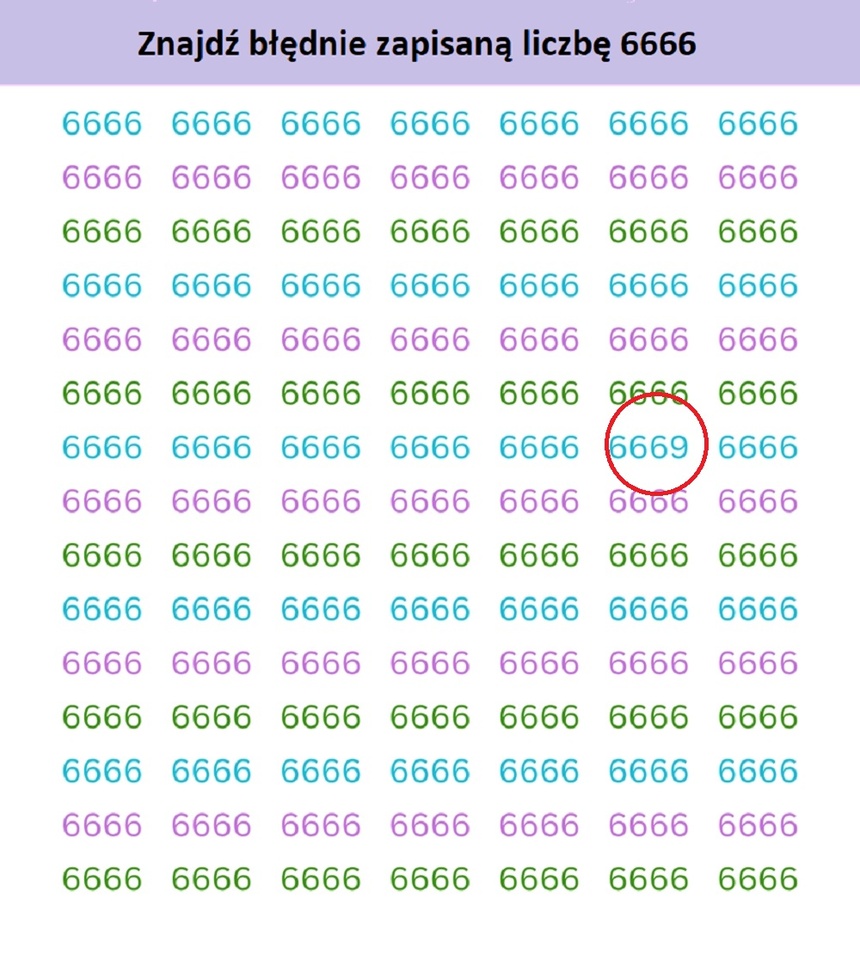 Znajdź błędnie zapisaną liczbę 6666. Rozwiązanie