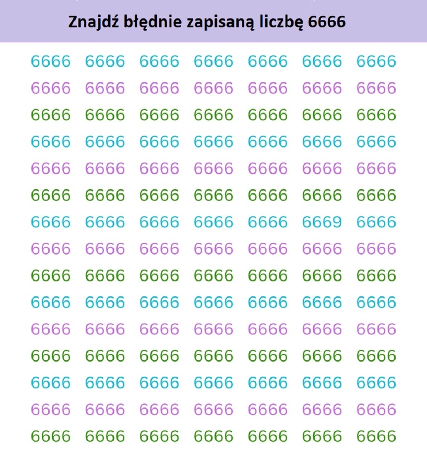 Znajdź błędnie zapisaną liczbę 6666
