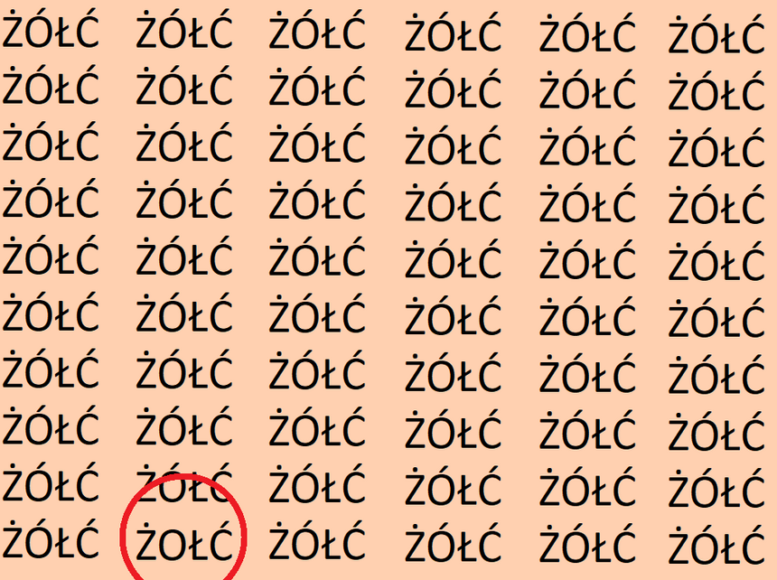 Znajdź błędnie zapisane słowo ŻÓŁĆ. Rozwiązanie